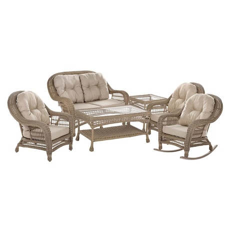 Bold Fontier Saturn Collection Outdoor Garden Patio Cappuccino Furniture Conversation Set - 6 Piece BO2690289